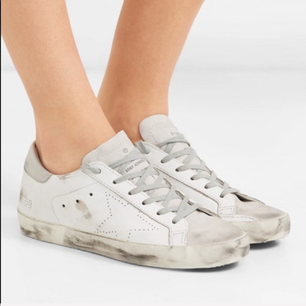 GGDB Superstar distressed leather and suede sneaks